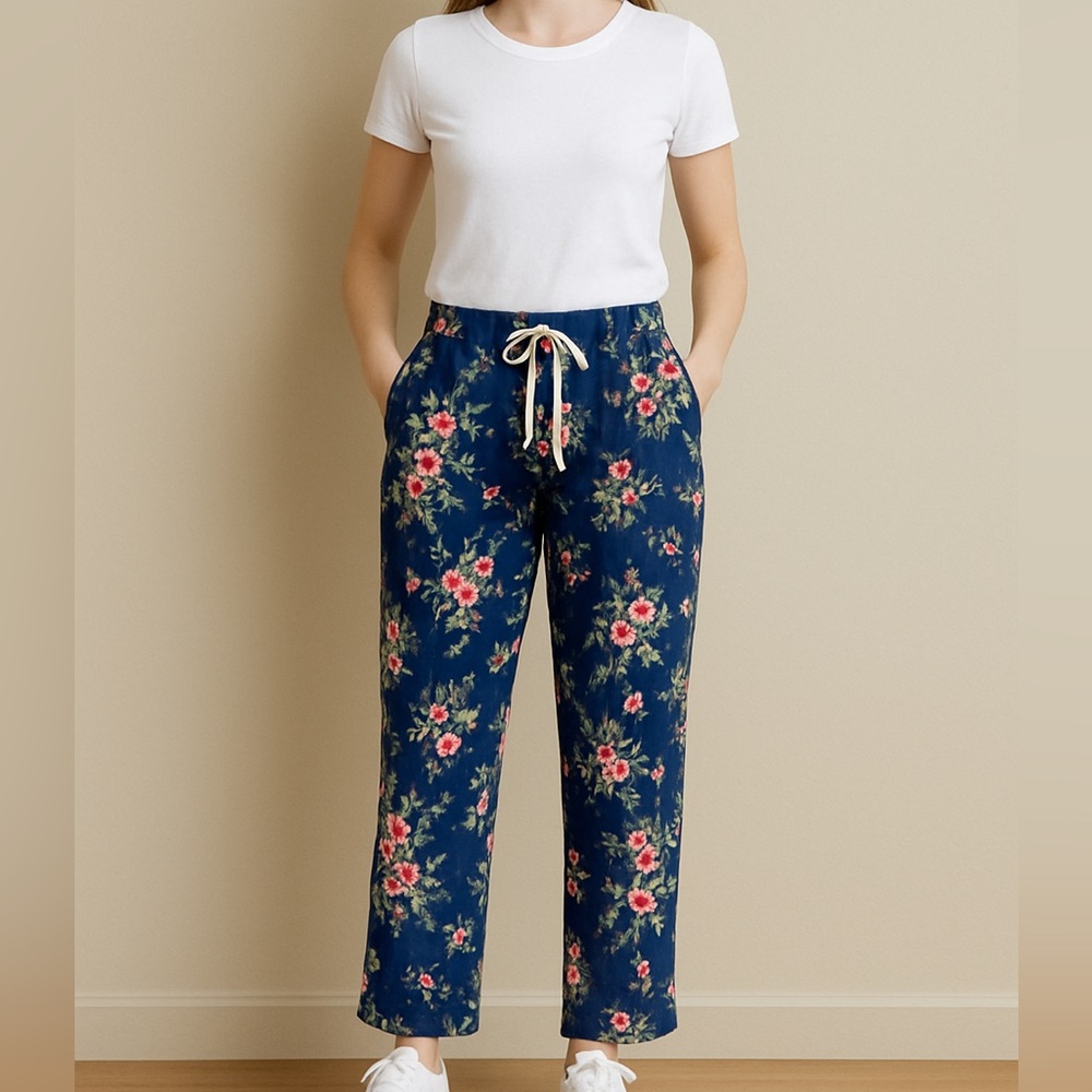 Old Navy Blue Casual Pants with Floral Design